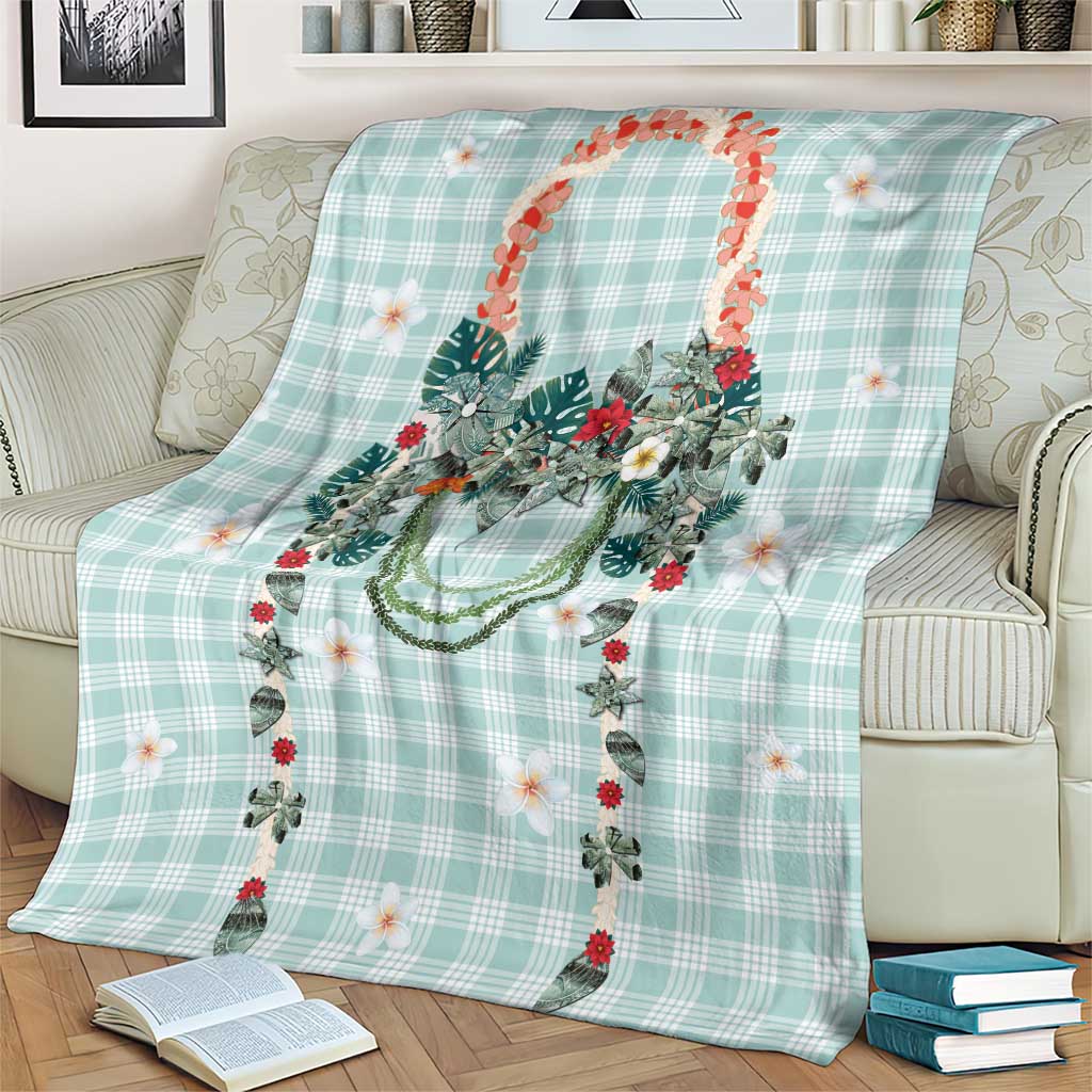 Turquoise Hawaiian Palaka Blanket Kukui Nut Money Lei - Polynesian Pride