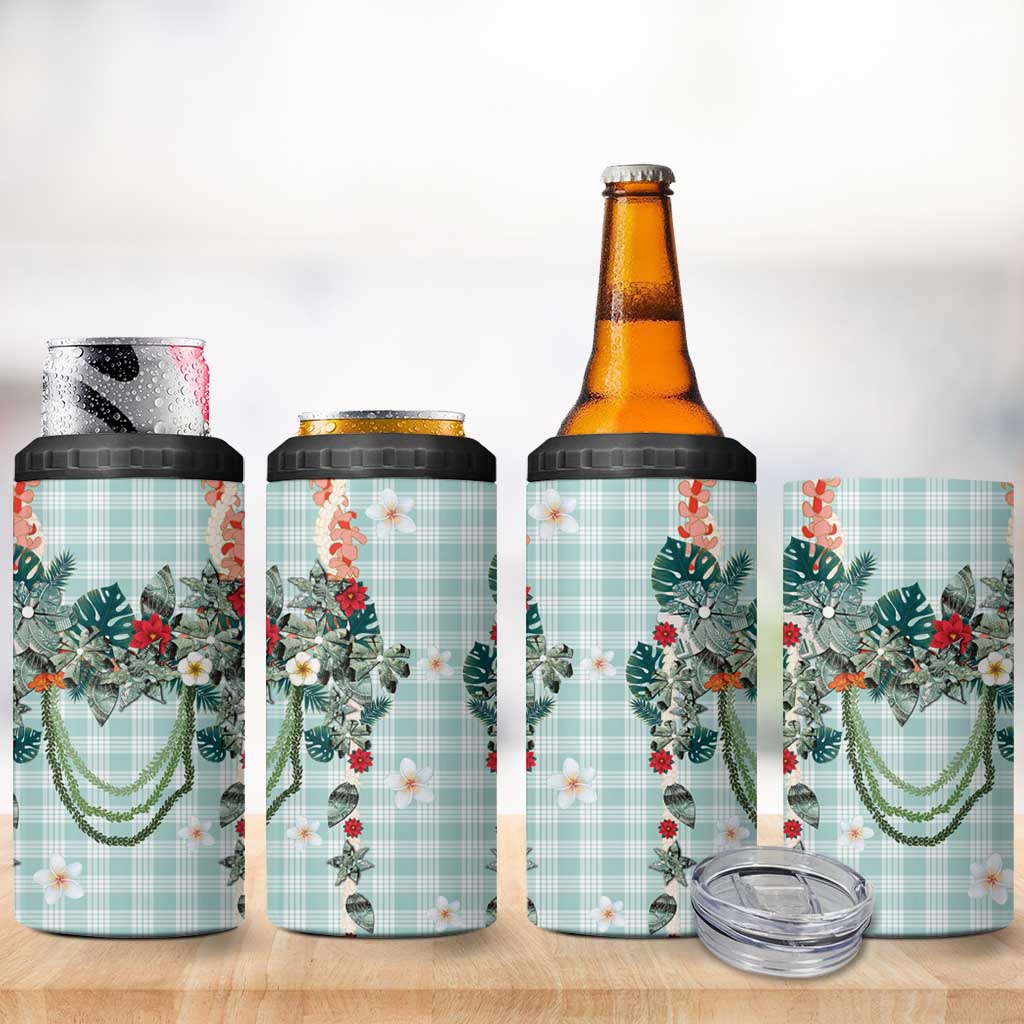 Turquoise Hawaiian Palaka 4 in 1 Can Cooler Tumbler Kukui Nut Money Lei - Polynesian Pride