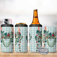 Turquoise Hawaiian Palaka 4 in 1 Can Cooler Tumbler Kukui Nut Money Lei - Polynesian Pride