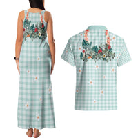 Turquoise Hawaiian Palaka Couples Matching Tank Maxi Dress and Hawaiian Shirt Kukui Nut Money Lei LT9 - Polynesian Pride