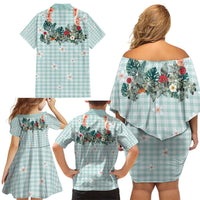 Turquoise Hawaiian Palaka Family Matching Off Shoulder Short Dress and Hawaiian Shirt Kukui Nut Money Lei LT9 - Polynesian Pride