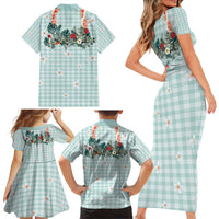 Turquoise Hawaiian Palaka Family Matching Short Sleeve Bodycon Dress and Hawaiian Shirt Kukui Nut Money Lei LT9 - Polynesian Pride