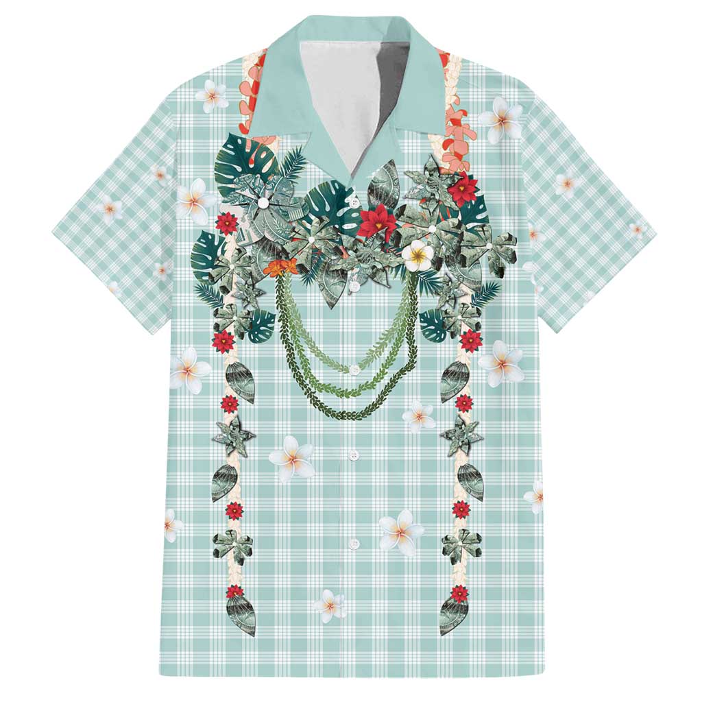 Turquoise Hawaiian Palaka Family Matching Summer Maxi Dress and Hawaiian Shirt Kukui Nut Money Lei LT9 Dad's Shirt - Short Sleeve Turquoise - Polynesian Pride