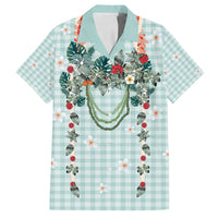 Turquoise Hawaiian Palaka Family Matching Summer Maxi Dress and Hawaiian Shirt Kukui Nut Money Lei LT9 Dad's Shirt - Short Sleeve Turquoise - Polynesian Pride
