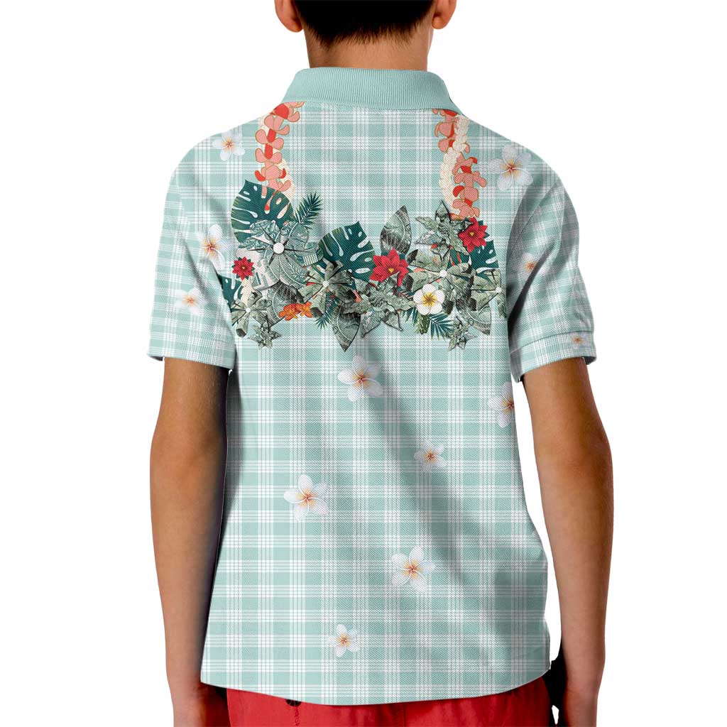 Turquoise Hawaiian Palaka Kid Polo Shirt Kukui Nut Money Lei - Polynesian Pride