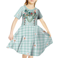 Turquoise Hawaiian Palaka Kid Short Sleeve Dress Kukui Nut Money Lei LT9 - Polynesian Pride