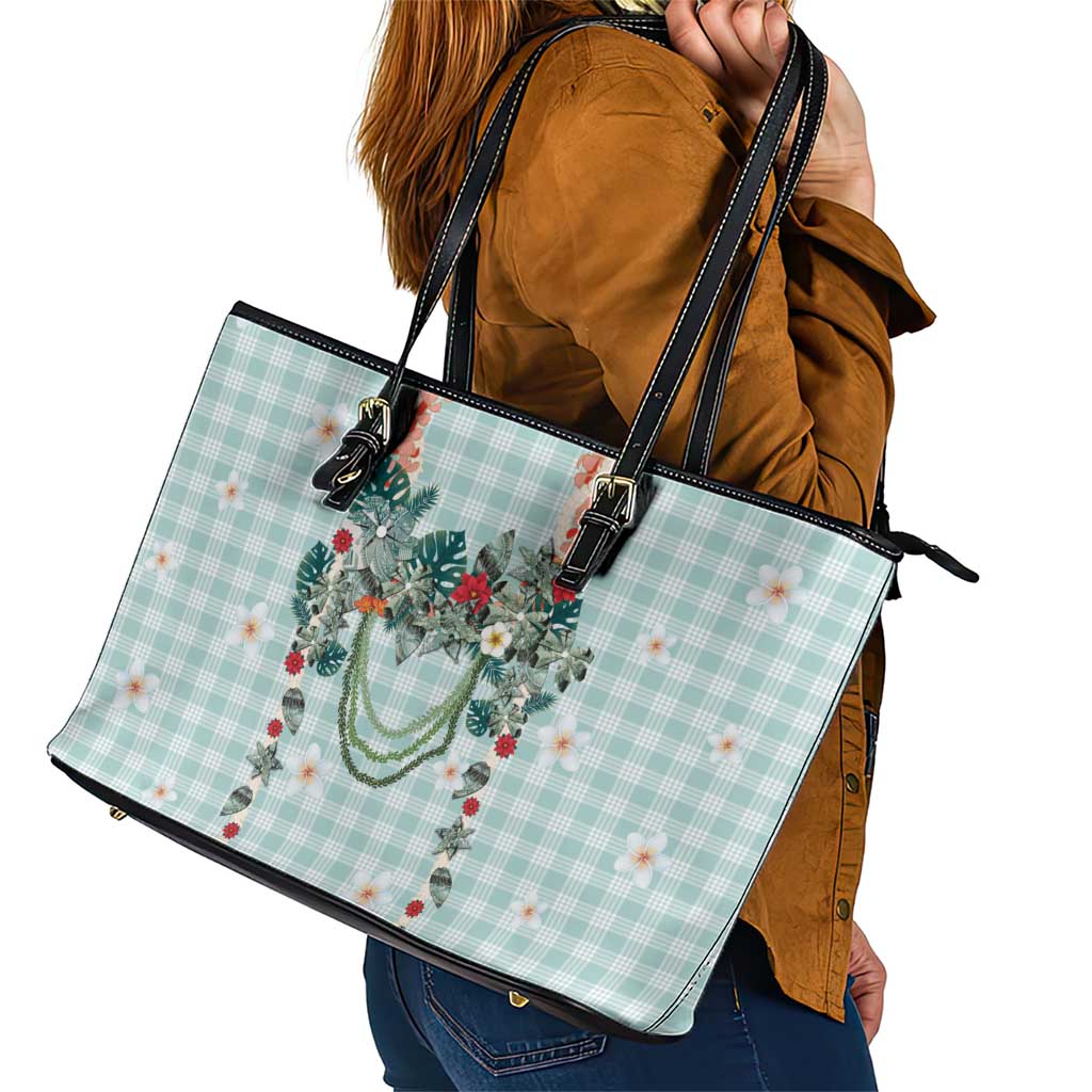Turquoise Hawaiian Palaka Leather Tote Bag Kukui Nut Money Lei - Polynesian Pride