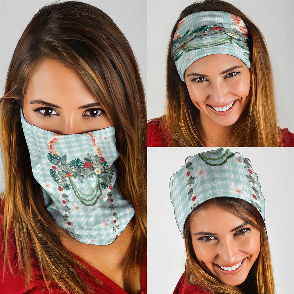 Turquoise Hawaiian Palaka Neck Gaiter Kukui Nut Money Lei - Polynesian Pride