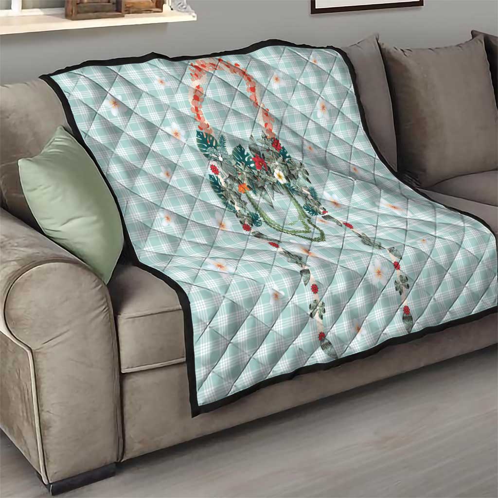 Turquoise Hawaiian Palaka Quilt Kukui Nut Money Lei - Polynesian Pride