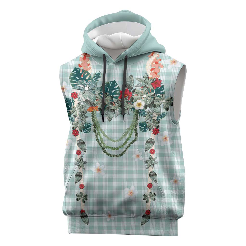 Turquoise Hawaiian Palaka Sleeveless Hoodie Kukui Nut Money Lei LT9 Turquoise - Polynesian Pride