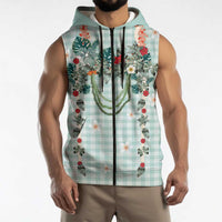 Turquoise Hawaiian Palaka Sleeveless Zip Hoodie Kukui Nut Money Lei - Polynesian Pride