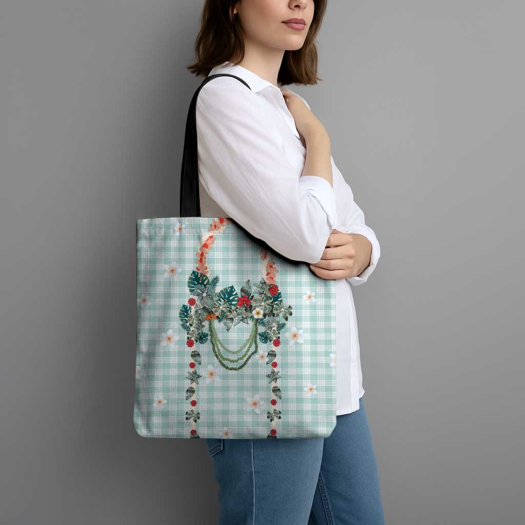Turquoise Hawaiian Palaka Tote Bag Kukui Nut Money Lei - Polynesian Pride