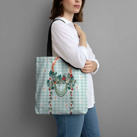 Turquoise Hawaiian Palaka Tote Bag Kukui Nut Money Lei - Polynesian Pride