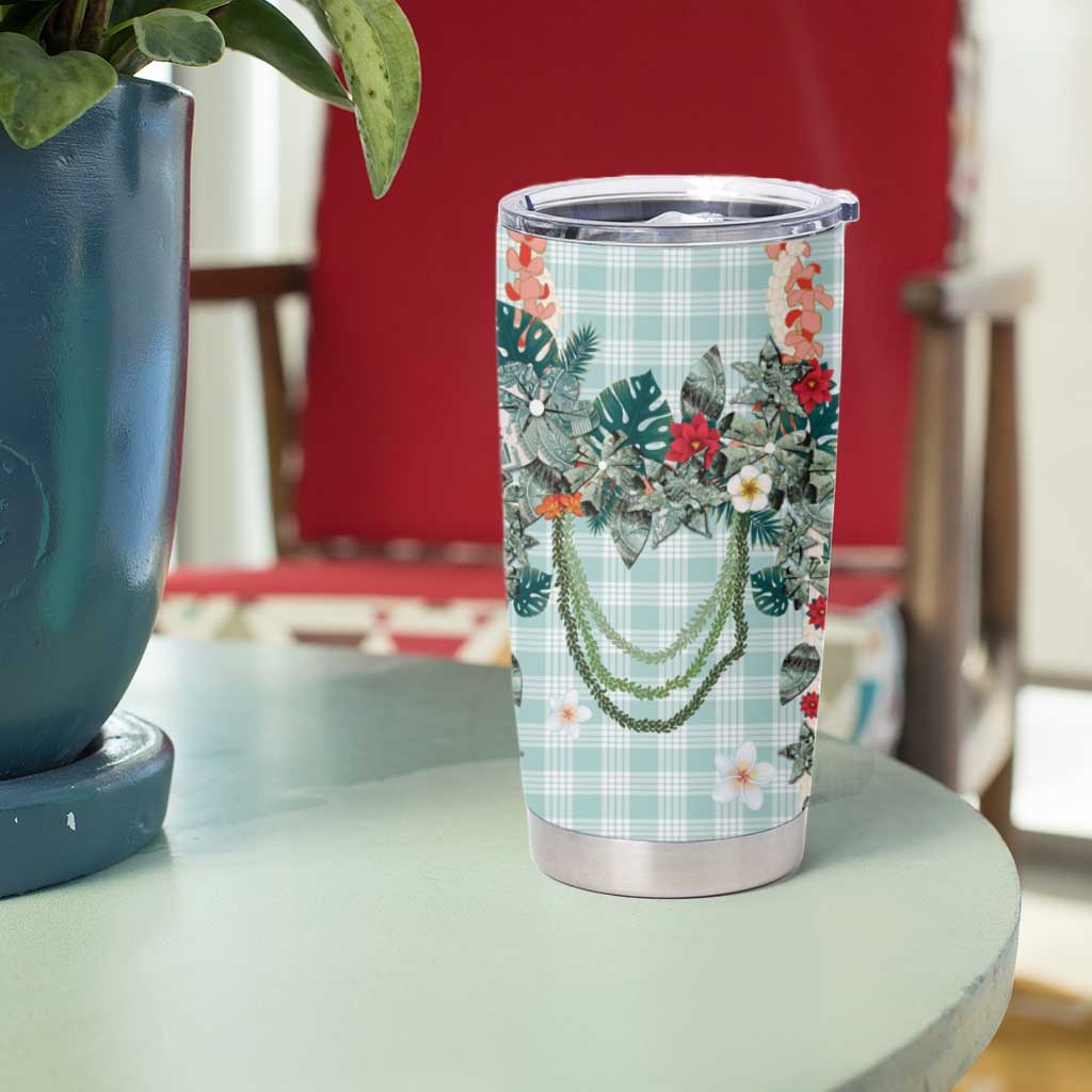 Turquoise Hawaiian Palaka Tumbler Cup Kukui Nut Money Lei - Polynesian Pride
