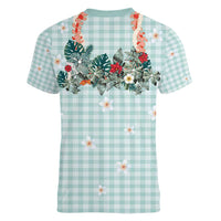 Turquoise Hawaiian Palaka Women V-Neck T-Shirt Kukui Nut Money Lei LT9 - Polynesian Pride