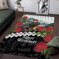 Meri Kirihimete Tuatara Area Rug New Zealand Fern with Puhutukawa Flowers LT9 Green - Polynesian Pride