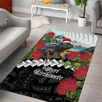 Meri Kirihimete Tuatara Area Rug New Zealand Fern with Puhutukawa Flowers LT9 - Polynesian Pride