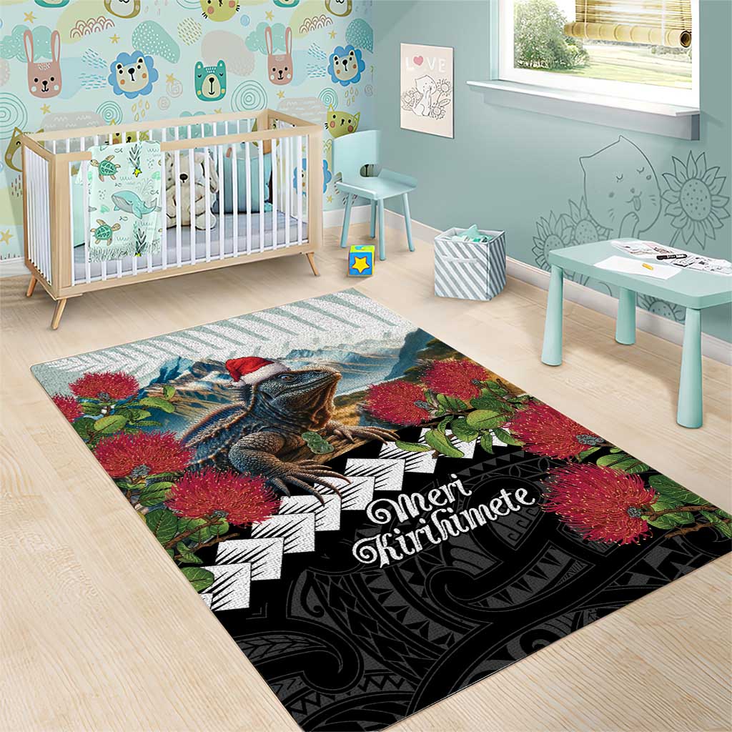 Meri Kirihimete Tuatara Area Rug New Zealand Fern with Puhutukawa Flowers LT9 - Polynesian Pride