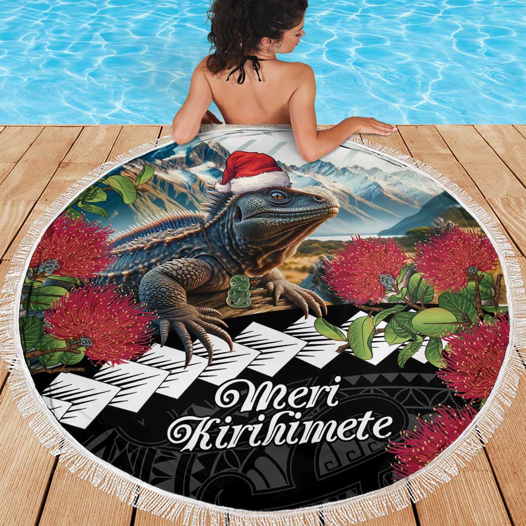 Meri Kirihimete Tuatara Beach Blanket New Zealand Fern with Puhutukawa Flowers LT9 - Polynesian Pride