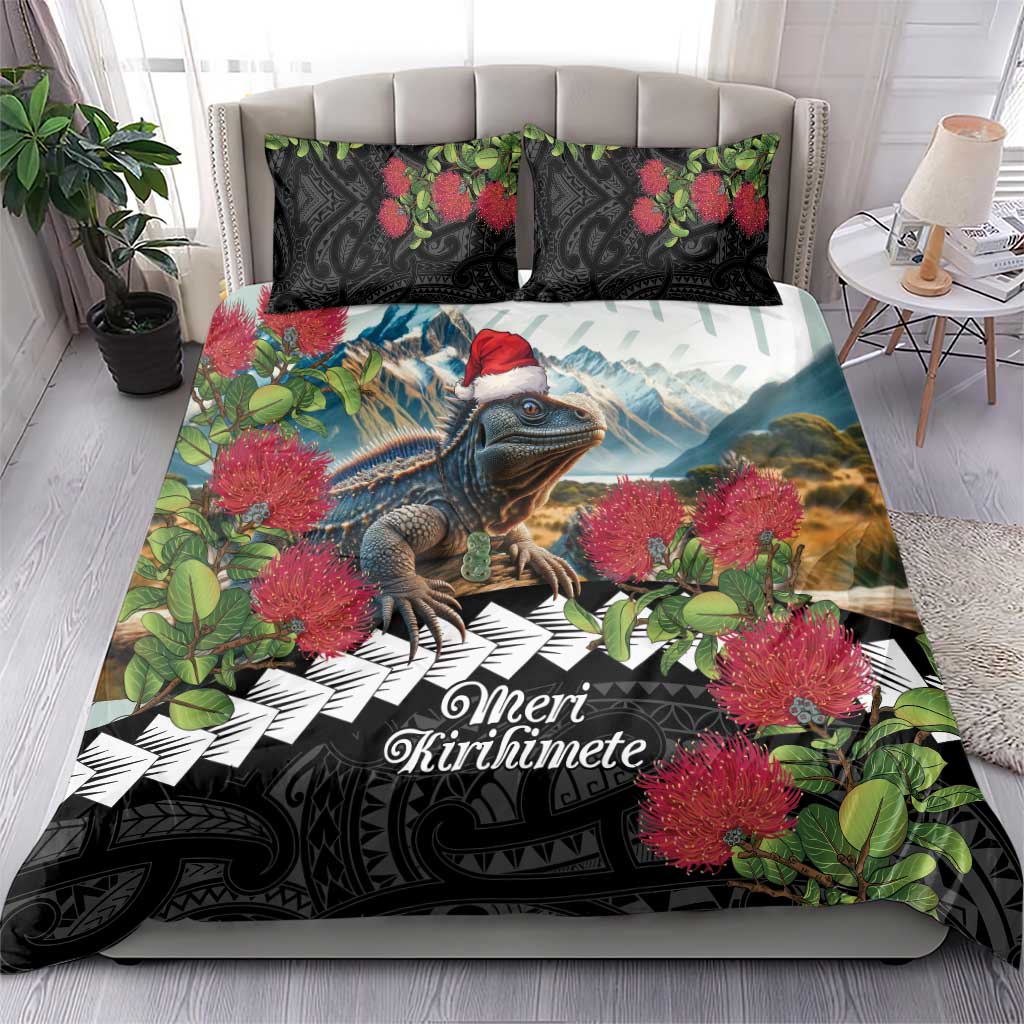 Meri Kirihimete Tuatara Bedding Set New Zealand Fern with Puhutukawa Flowers LT9 - Polynesian Pride