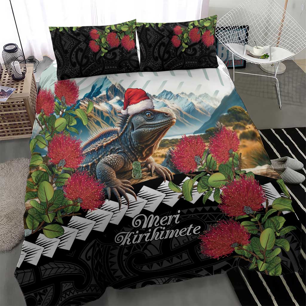 Meri Kirihimete Tuatara Bedding Set New Zealand Fern with Puhutukawa Flowers LT9 - Polynesian Pride