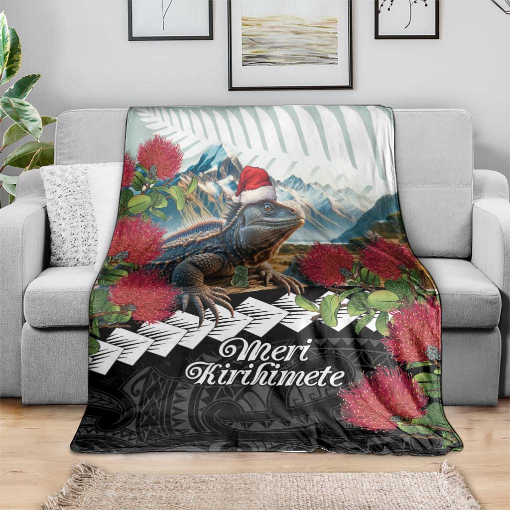 Meri Kirihimete Tuatara Blanket New Zealand Fern with Puhutukawa Flowers LT9 - Polynesian Pride