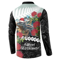 Meri Kirihimete Tuatara Button Sweatshirt New Zealand Fern with Puhutukawa Flowers LT9 - Polynesian Pride