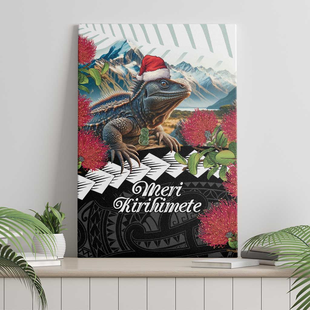 Meri Kirihimete Tuatara Canvas Wall Art New Zealand Fern with Puhutukawa Flowers LT9 - Polynesian Pride