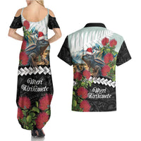 Meri Kirihimete Tuatara Couples Matching Summer Maxi Dress and Hawaiian Shirt New Zealand Fern with Puhutukawa Flowers LT9 - Polynesian Pride