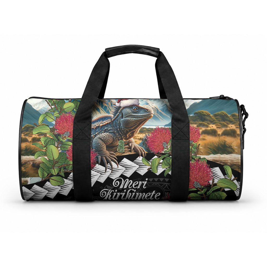 Meri Kirihimete Tuatara Duffle Bag New Zealand Fern with Puhutukawa Flowers LT9 One size Green - Polynesian Pride
