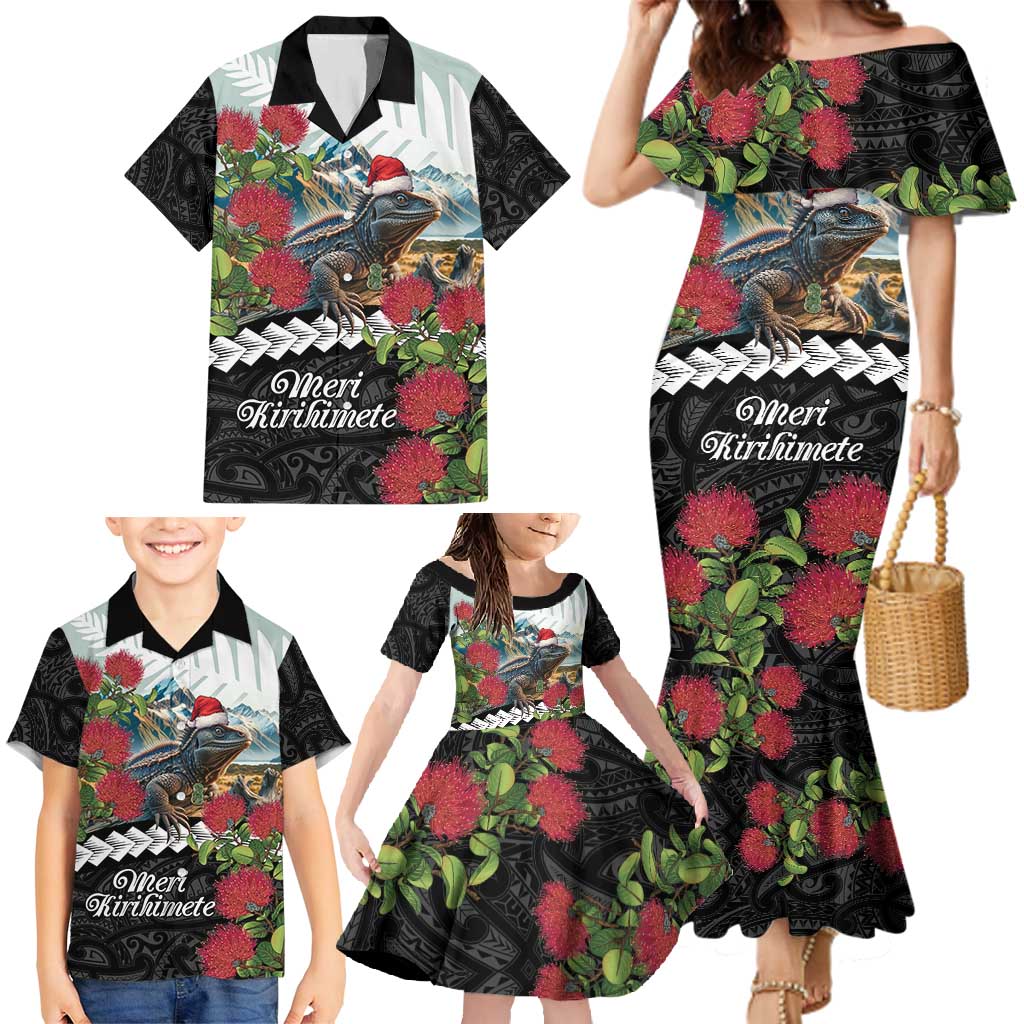 Meri Kirihimete Tuatara Family Matching Mermaid Dress and Hawaiian Shirt New Zealand Fern with Puhutukawa Flowers LT9 - Polynesian Pride