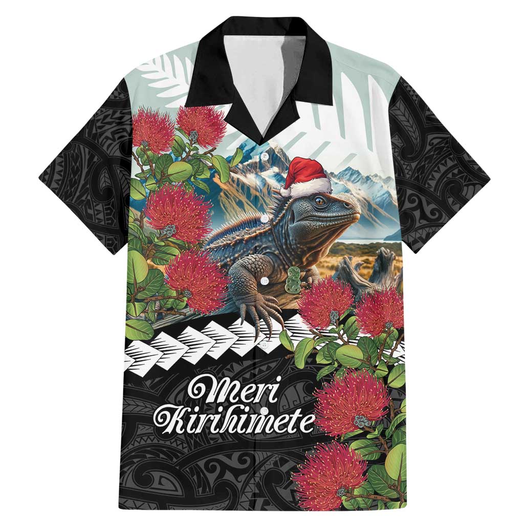 Meri Kirihimete Tuatara Family Matching Mermaid Dress and Hawaiian Shirt New Zealand Fern with Puhutukawa Flowers LT9 Dad's Shirt - Short Sleeve Green - Polynesian Pride