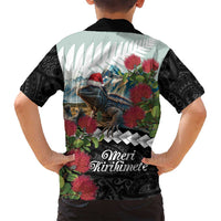 Meri Kirihimete Tuatara Family Matching Off Shoulder Maxi Dress and Hawaiian Shirt New Zealand Fern with Puhutukawa Flowers LT9 - Polynesian Pride