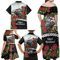 Meri Kirihimete Tuatara Family Matching Off Shoulder Maxi Dress and Hawaiian Shirt New Zealand Fern with Puhutukawa Flowers LT9 - Polynesian Pride