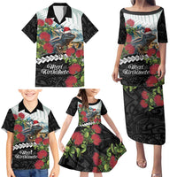 Meri Kirihimete Tuatara Family Matching Puletasi and Hawaiian Shirt New Zealand Fern with Puhutukawa Flowers LT9 - Polynesian Pride