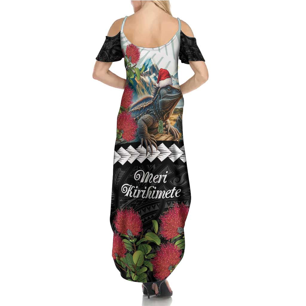 Meri Kirihimete Tuatara Family Matching Summer Maxi Dress and Hawaiian Shirt New Zealand Fern with Puhutukawa Flowers LT9 - Polynesian Pride