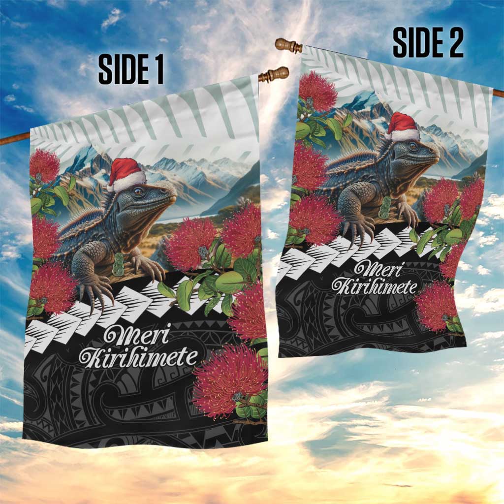 Meri Kirihimete Tuatara Garden Flag New Zealand Fern with Puhutukawa Flowers LT9 - Polynesian Pride