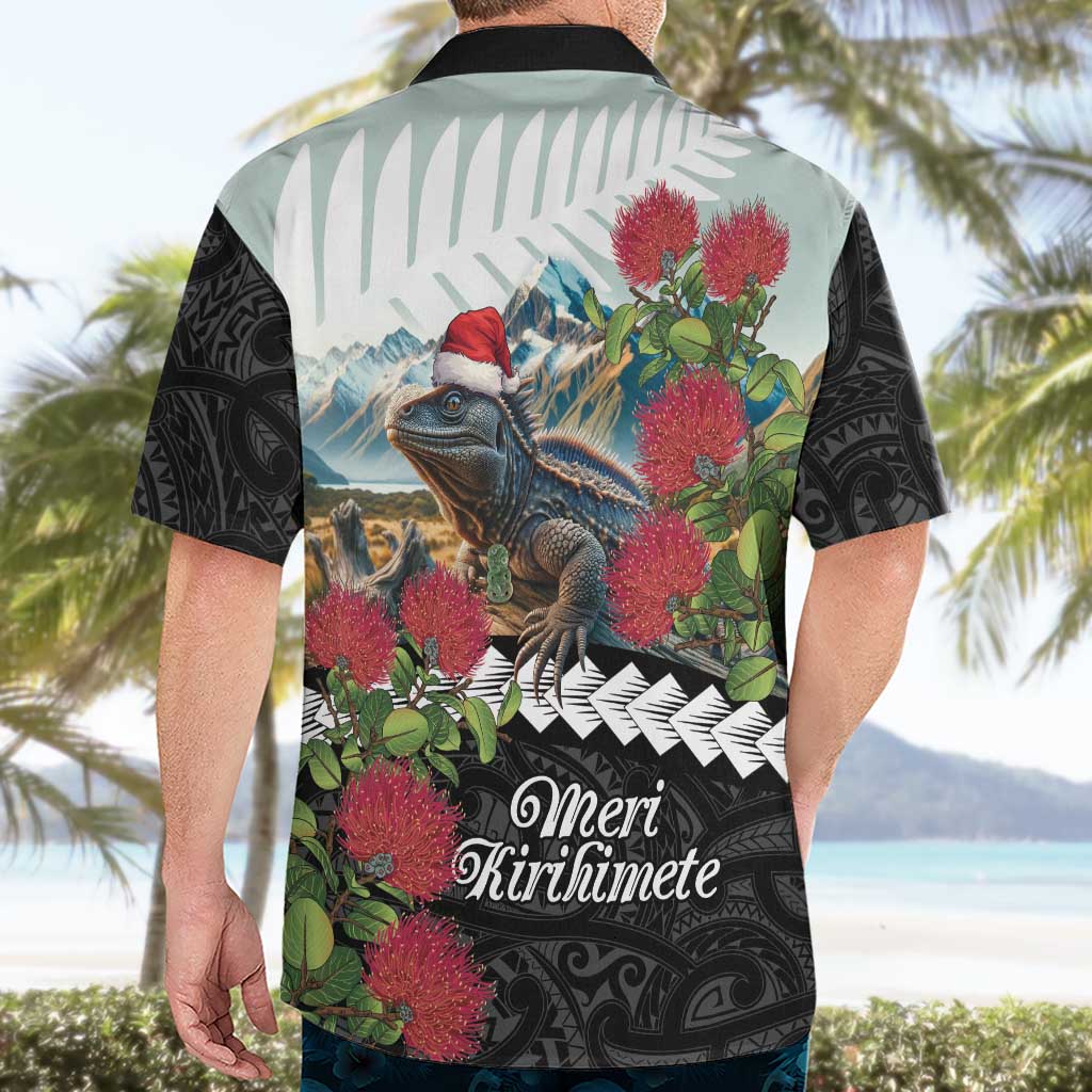 Meri Kirihimete Tuatara Hawaiian Shirt New Zealand Fern with Puhutukawa Flowers LT9 - Polynesian Pride