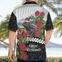 Meri Kirihimete Tuatara Hawaiian Shirt New Zealand Fern with Puhutukawa Flowers LT9 - Polynesian Pride