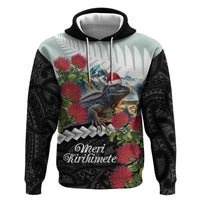 Meri Kirihimete Tuatara Hoodie New Zealand Fern with Puhutukawa Flowers LT9 Pullover Hoodie Green - Polynesian Pride