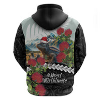 Meri Kirihimete Tuatara Hoodie New Zealand Fern with Puhutukawa Flowers LT9 - Polynesian Pride
