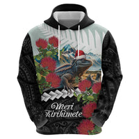 Meri Kirihimete Tuatara Hoodie New Zealand Fern with Puhutukawa Flowers LT9 - Polynesian Pride