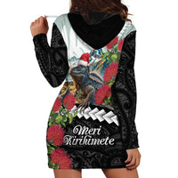 Meri Kirihimete Tuatara Hoodie Dress New Zealand Fern with Puhutukawa Flowers LT9 - Polynesian Pride