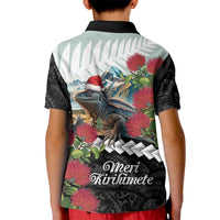 Meri Kirihimete Tuatara Kid Polo Shirt New Zealand Fern with Puhutukawa Flowers LT9 - Polynesian Pride