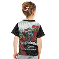 Meri Kirihimete Tuatara Kid T Shirt New Zealand Fern with Puhutukawa Flowers LT9 - Polynesian Pride