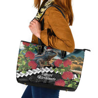 Meri Kirihimete Tuatara Leather Tote Bag New Zealand Fern with Puhutukawa Flowers LT9 Green - Polynesian Pride