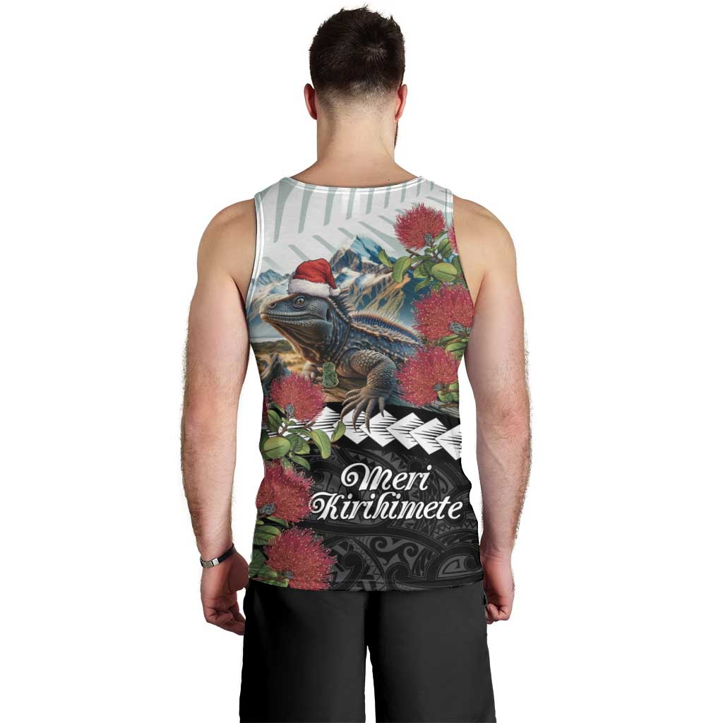 Meri Kirihimete Tuatara Men Tank Top New Zealand Fern with Puhutukawa Flowers LT9 - Polynesian Pride