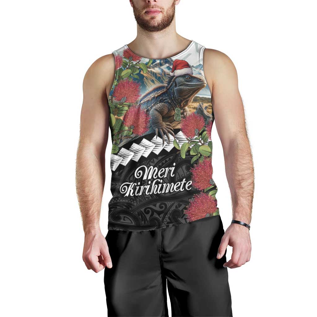 Meri Kirihimete Tuatara Men Tank Top New Zealand Fern with Puhutukawa Flowers LT9 - Polynesian Pride