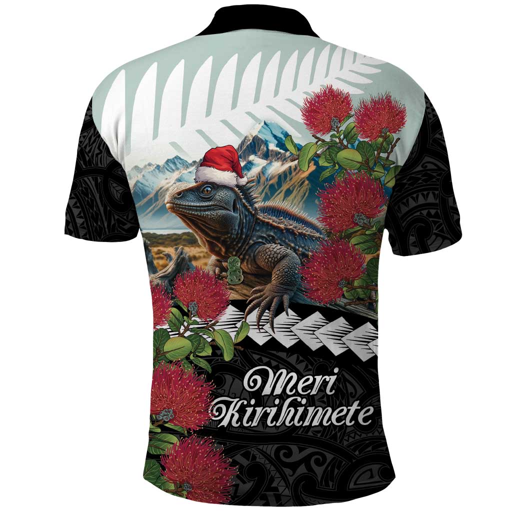 Meri Kirihimete Tuatara Polo Shirt New Zealand Fern with Puhutukawa Flowers LT9 - Polynesian Pride