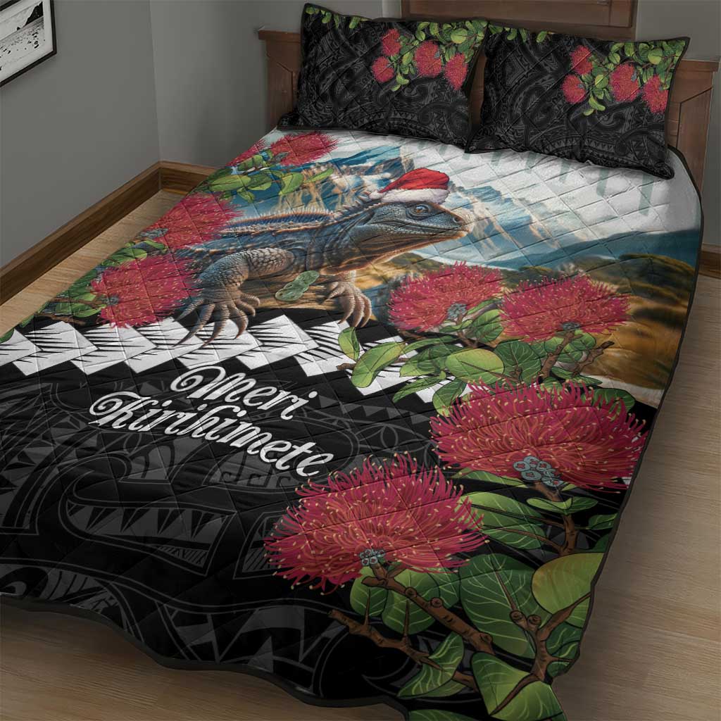 Meri Kirihimete Tuatara Quilt Bed Set New Zealand Fern with Puhutukawa Flowers LT9 - Polynesian Pride